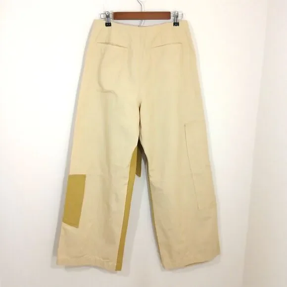 Zara Two Tone Wide Leg Pants Womens Size Medium 30 X 30 Cargo 100% Cotton Spring - Picture 6 of 11